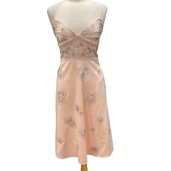 Laundry by Shelli Segal Peach Pink beaded Satin Strappy  Midi Dress SZ 6 - Picture 1 of 7
